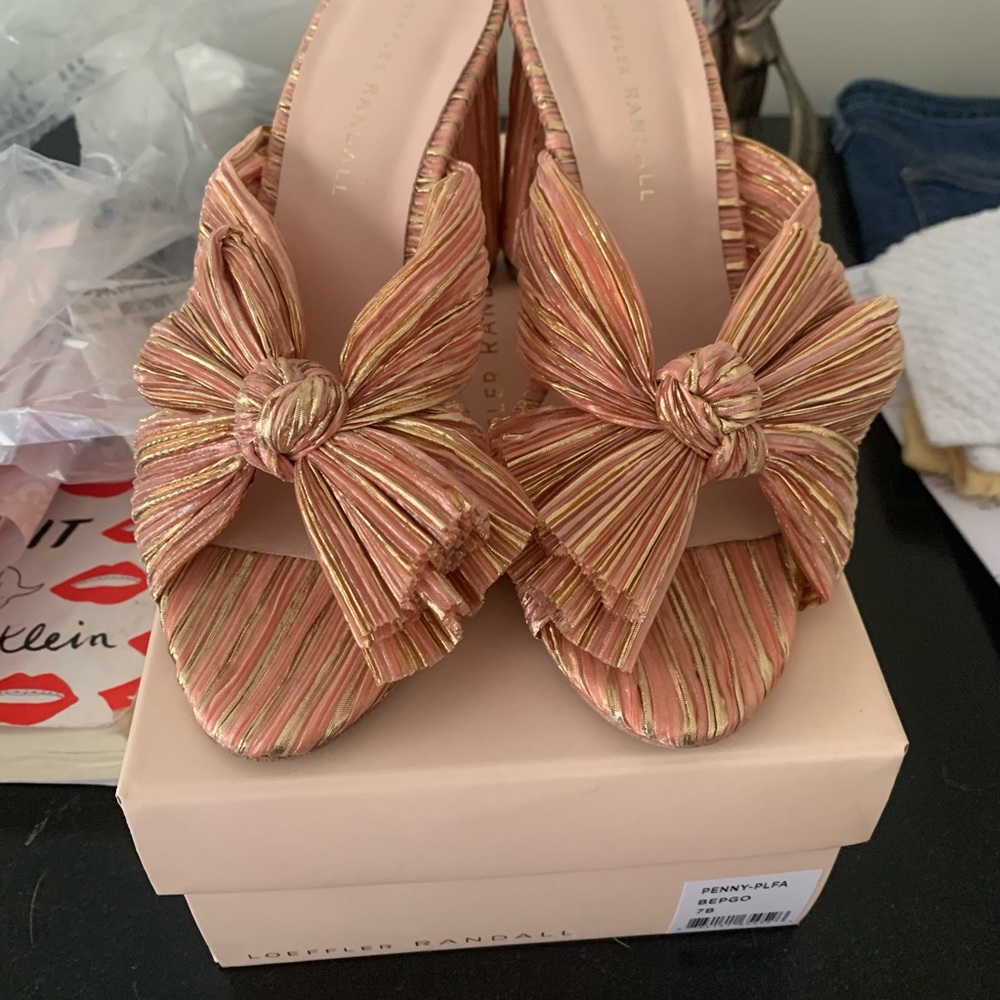 Loeffler Randal Penny mules- pink and gold. Worn once